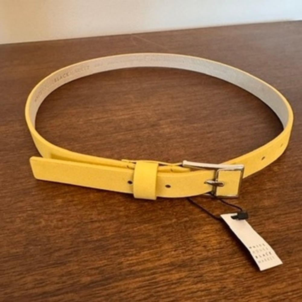 White House Black Market Yellow Skinny Belt Leather Back Silver Buckle Small NWT